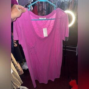 Z Supply Fuchsia Pink V-Neck Pocket Tshirt Dress